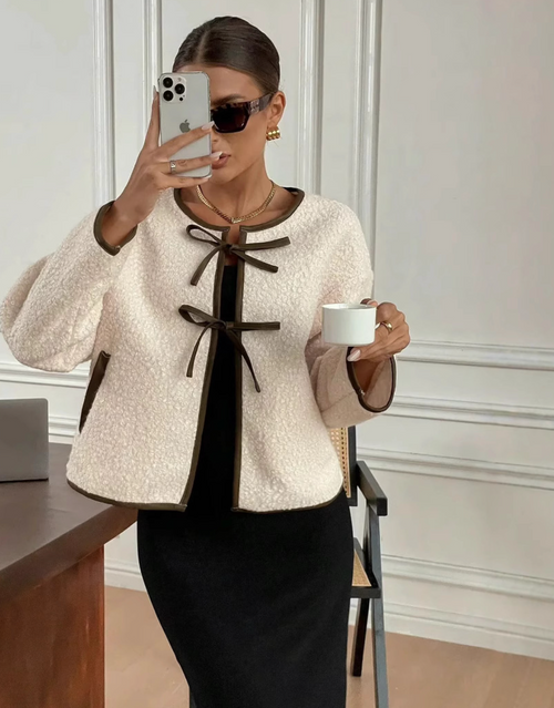 Beige wool jacket with bow