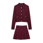 Eleganter roter Strick-Zweiteiler Cardigan