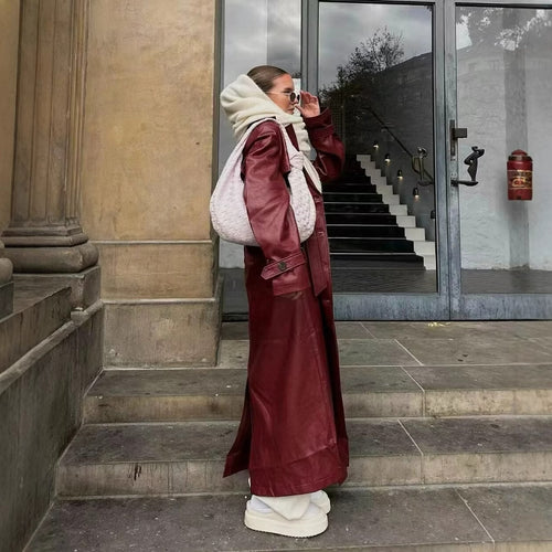 Kunstleder Trenchcoat Lang