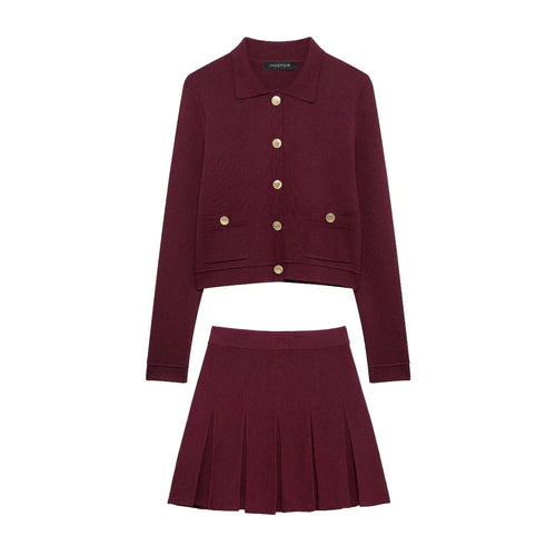 Eleganter roter Strick-Zweiteiler Cardigan